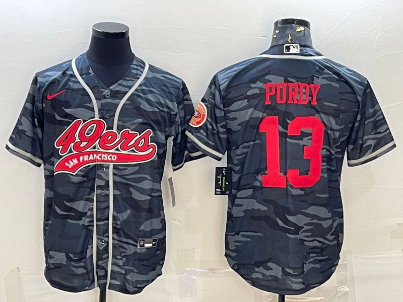 Men's San Francisco 49ers #13 Brock Purdy Grey Camo With Patch Cool Base Stitched Baseball Jersey